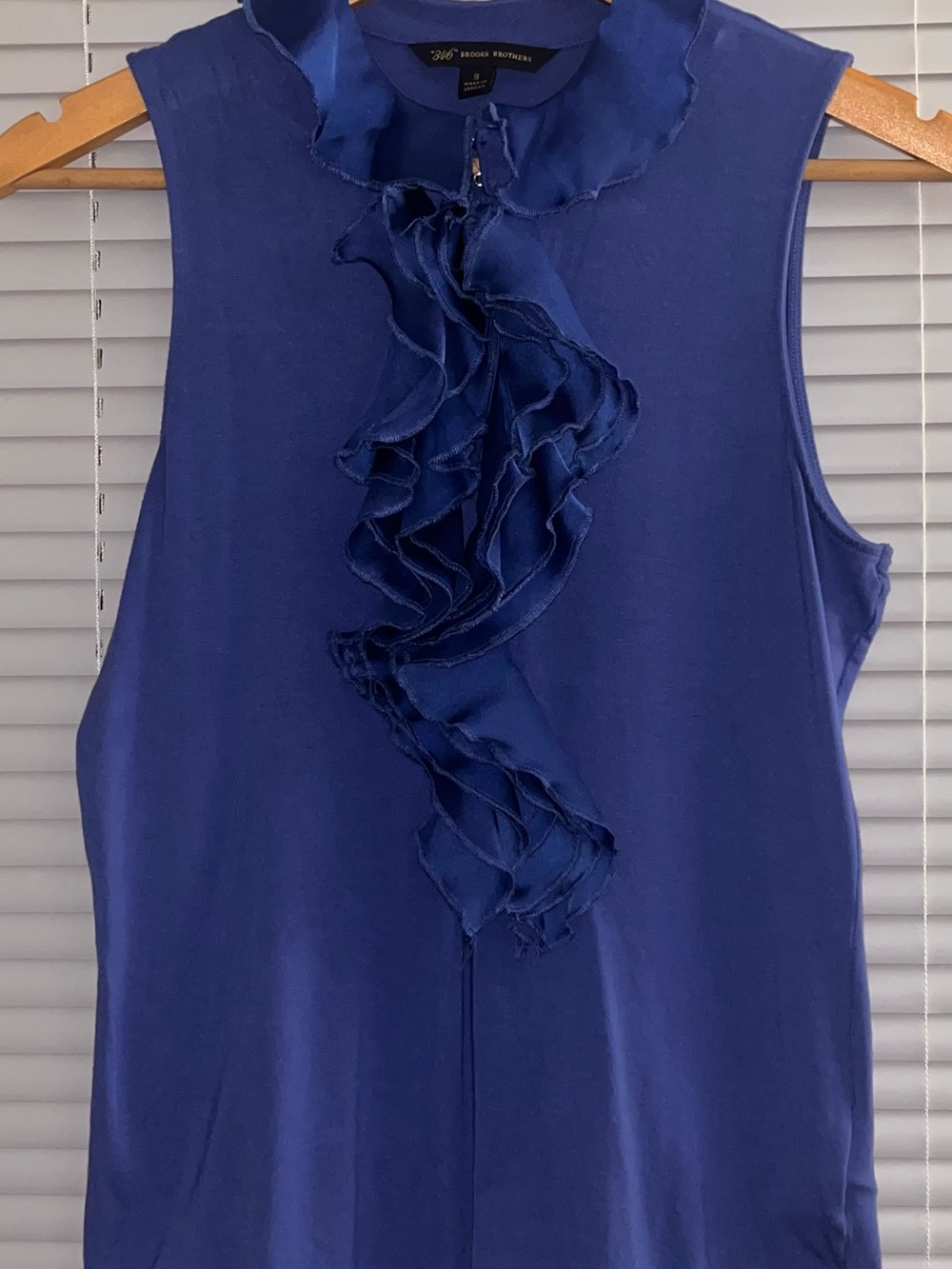 Brooks Brothers 346 Royal Blue Ruffle Mock Neck Sleeveless Blouse S
